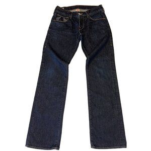 True Religion Bobby Relaxed Baggy Thick Stitch Orange Dark Wash Jeans 34 x 34